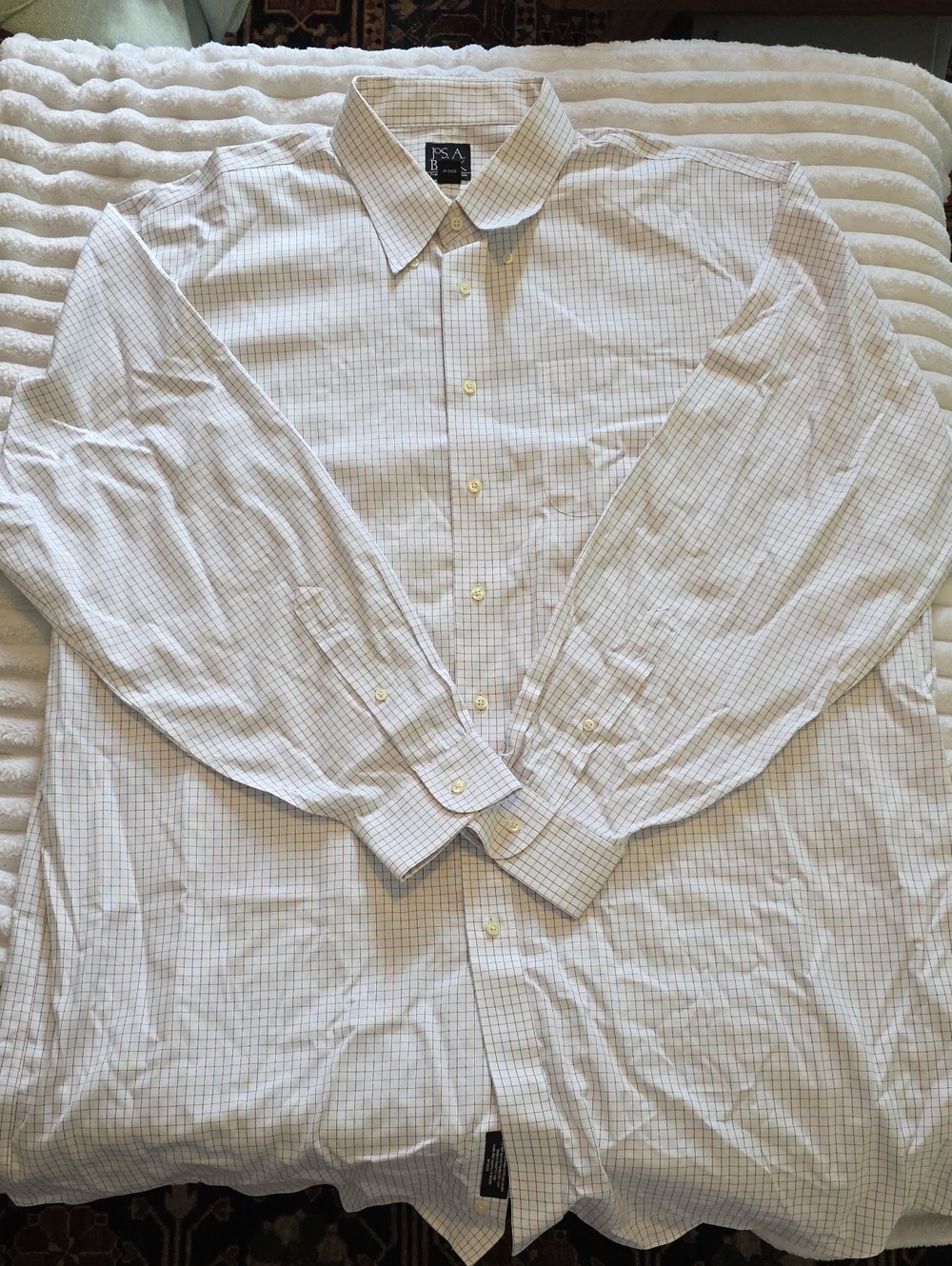 Jos. A. BANK White Shirt with Subtle Multi-Color Windowpane